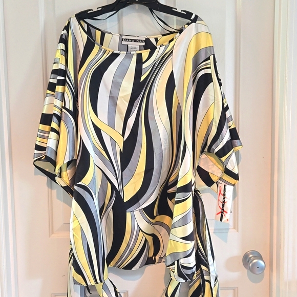 Dana Kay 16W Yellow/Black/Gray Blouse - Picture 5 of 7